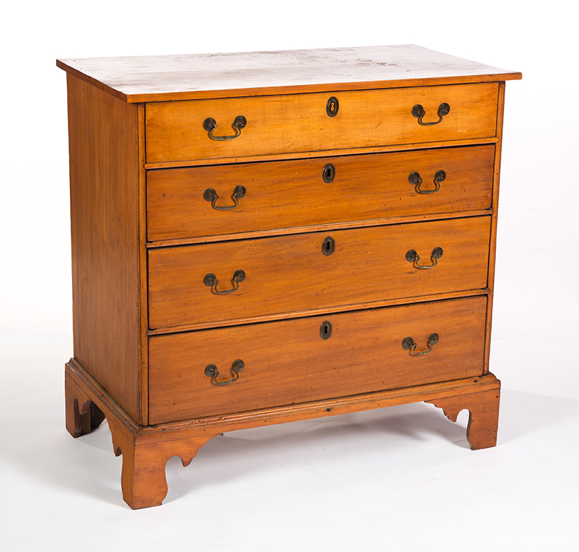 Appraisal: FOUR-DRAWER LATE-CHIPPENDALE CHEST American ca birch with pine secondary Solid