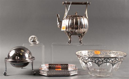 Appraisal: English Aesthetic Movement silver-plated teapot a small group of silver-plated