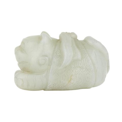 Appraisal: A Celadon White Jade Tiger Carved of a celadon-white stone