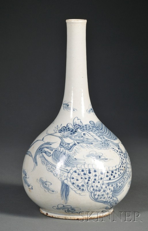 Appraisal: Porcelain Wine Bottle Korea th century underglaze blue decoration of