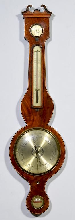 Appraisal: George III Inlaid Barometer George III mahogany inlaid banjo barometer