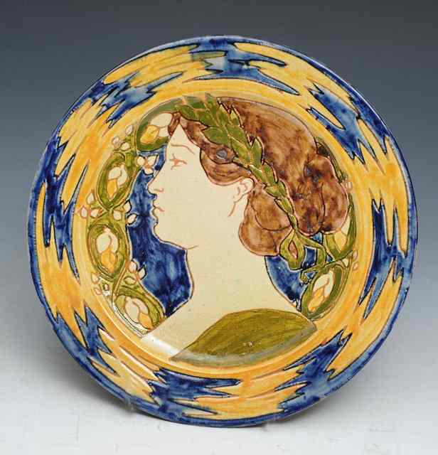 Appraisal: A Della Robbia Pottery plate decorated by Cassandia Annie Walker