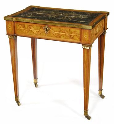 Appraisal: A Louis XVI tulipwood and marquetry table a ecrire by