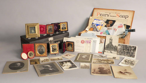 Appraisal: Misc ephemera photographs stamps tin types etc