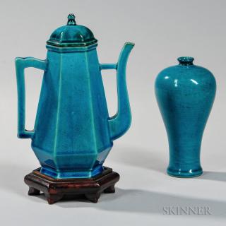 Appraisal: Two Turquoise-glazed Porcelain Items Two Turquoise-glazed Porcelain Items China possibly