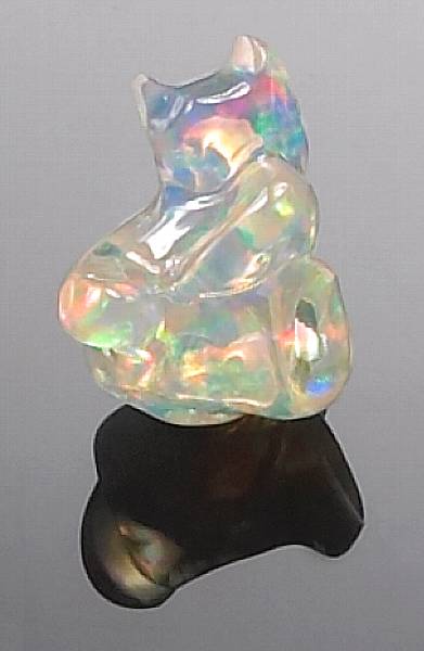 Appraisal: Jelly Opal Carving of a Cat By August Mayer Idar-Oberstein