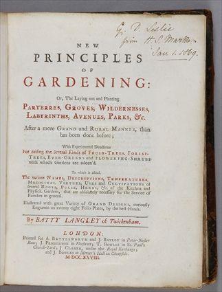 Appraisal: LANGLEY BATTY NEW PRINCIPLES OF GARDENING LONDON FIRST EDITION SMALL