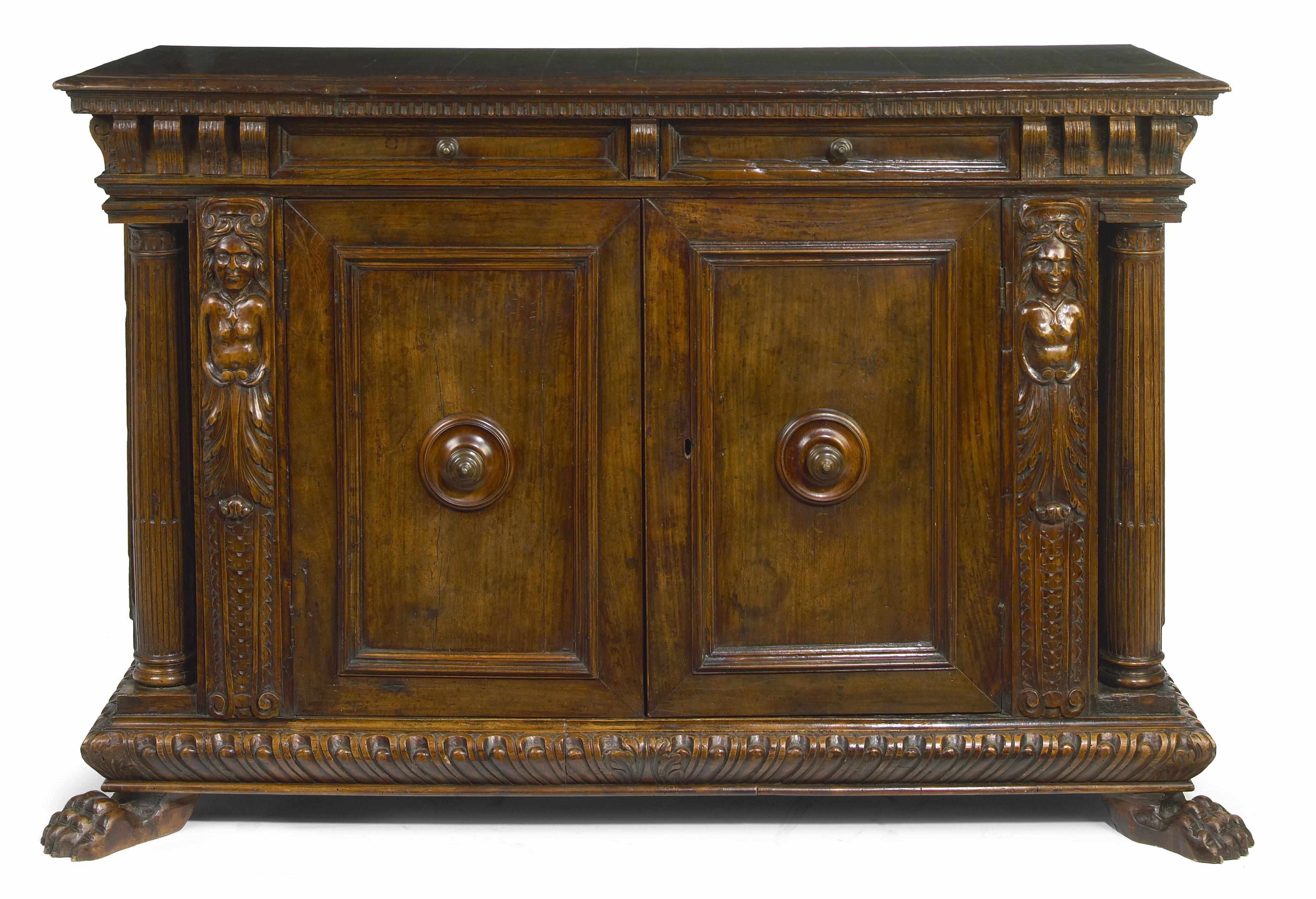 Appraisal: An Italian Renaissance Revival carved walnut credenza height in width