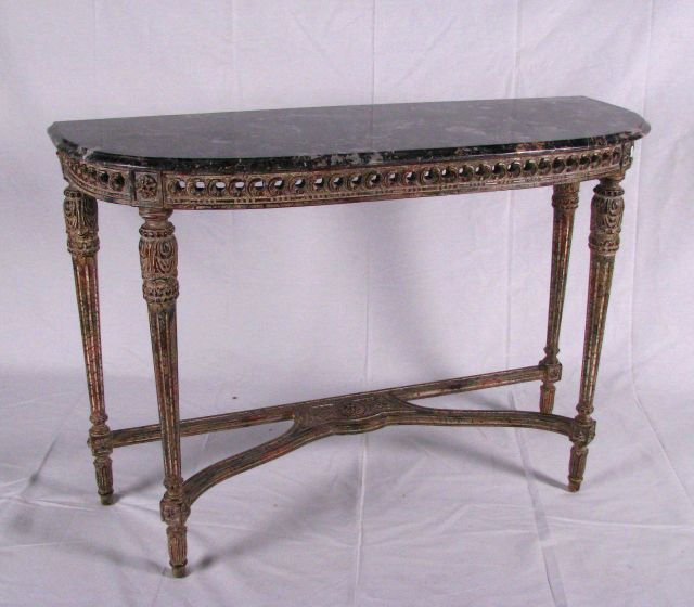 Appraisal: Marble Top Period Style Console Table with carved wood base