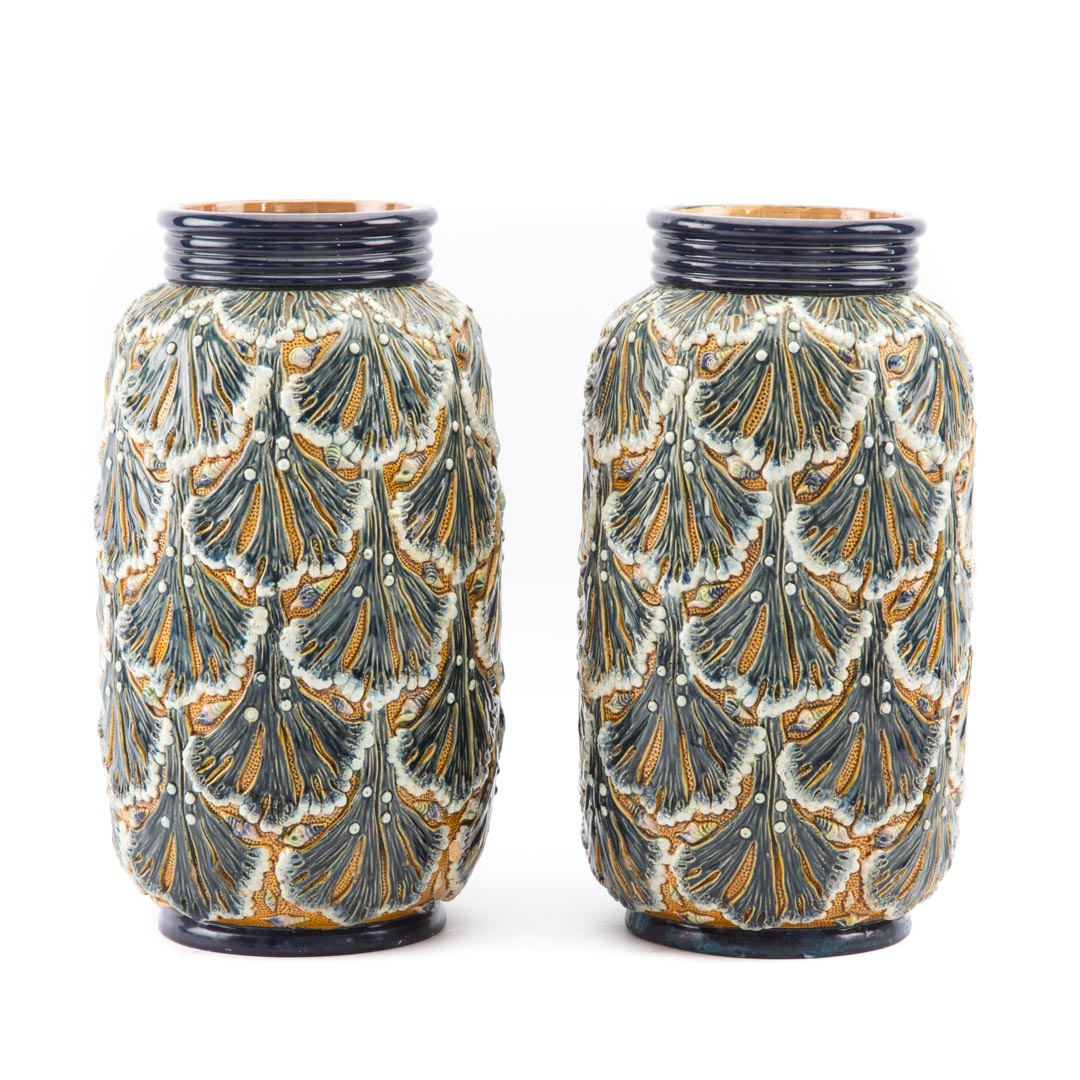 Appraisal: Pair Gerbing Stephan majolica vases circa seaweed and shell relief