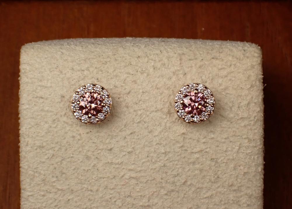 Appraisal: PAIR PINK DIAMOND WHITE DIAMONDS AND FOURTEEN KARAT ROSE GOLD