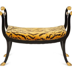 Appraisal: A Regency Style Parcel Gilt Ebonized Window Bench th th