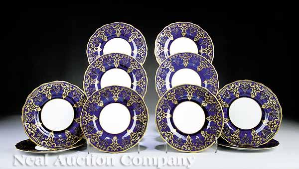 Appraisal: A Set of Ten English Cobalt and Gilt Porcelain Dinner