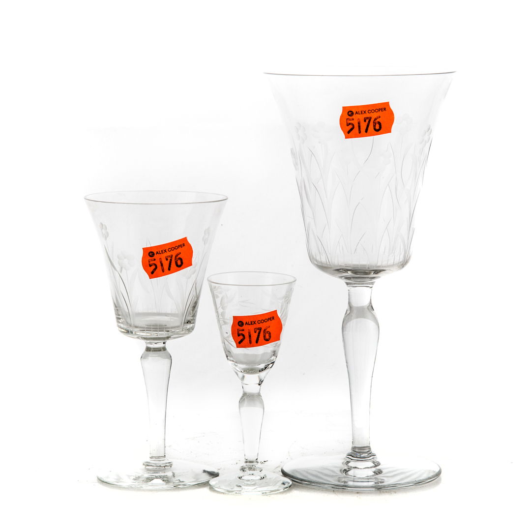 Appraisal: Floral etched glass partial stemware set pieces