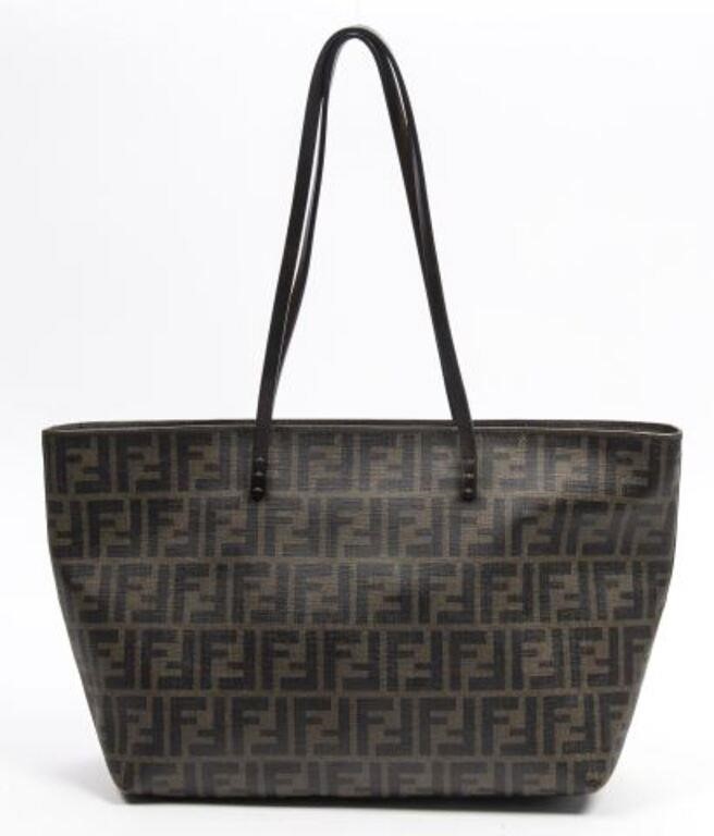 Appraisal: Fendi zip tote bag in brown Zucca coated canvas with