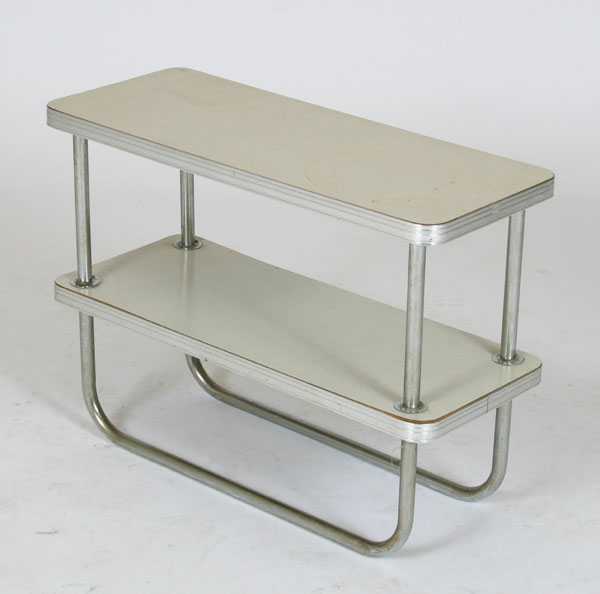 Appraisal: Royal chrome and formica two tier occasional table H x