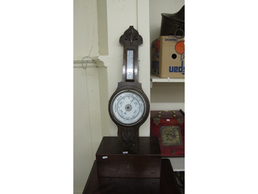 Appraisal: Oak wall barometer and a mahogany cigar box