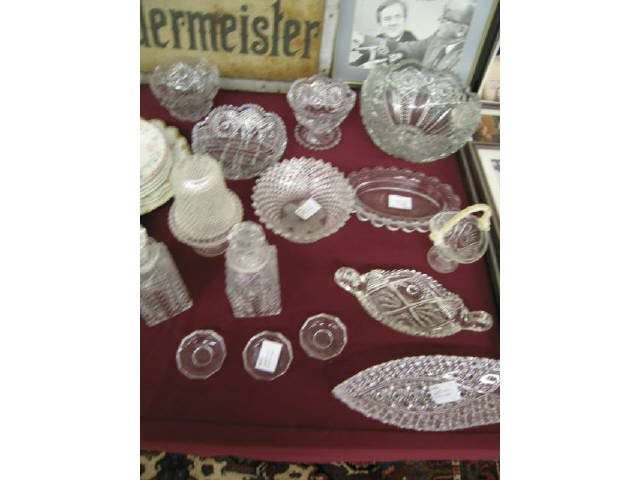 Appraisal: Pc Estate Lot of Pressed Glass cologne bottles bowls fairy