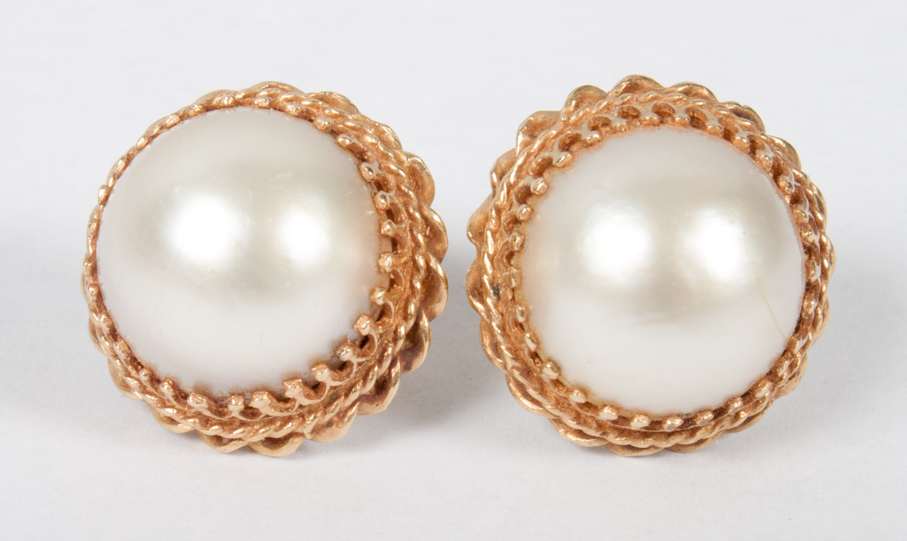 Appraisal: Pair of Victorian K gold mabe pearl earrings each about