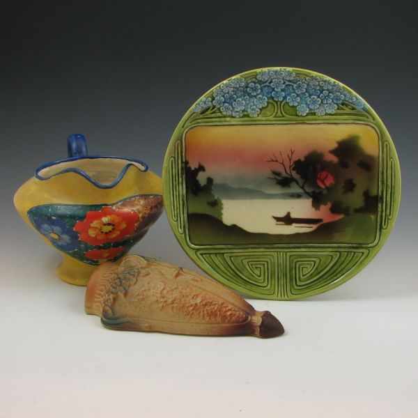 Appraisal: Three piece lot including a scenic Majolica '' plate with