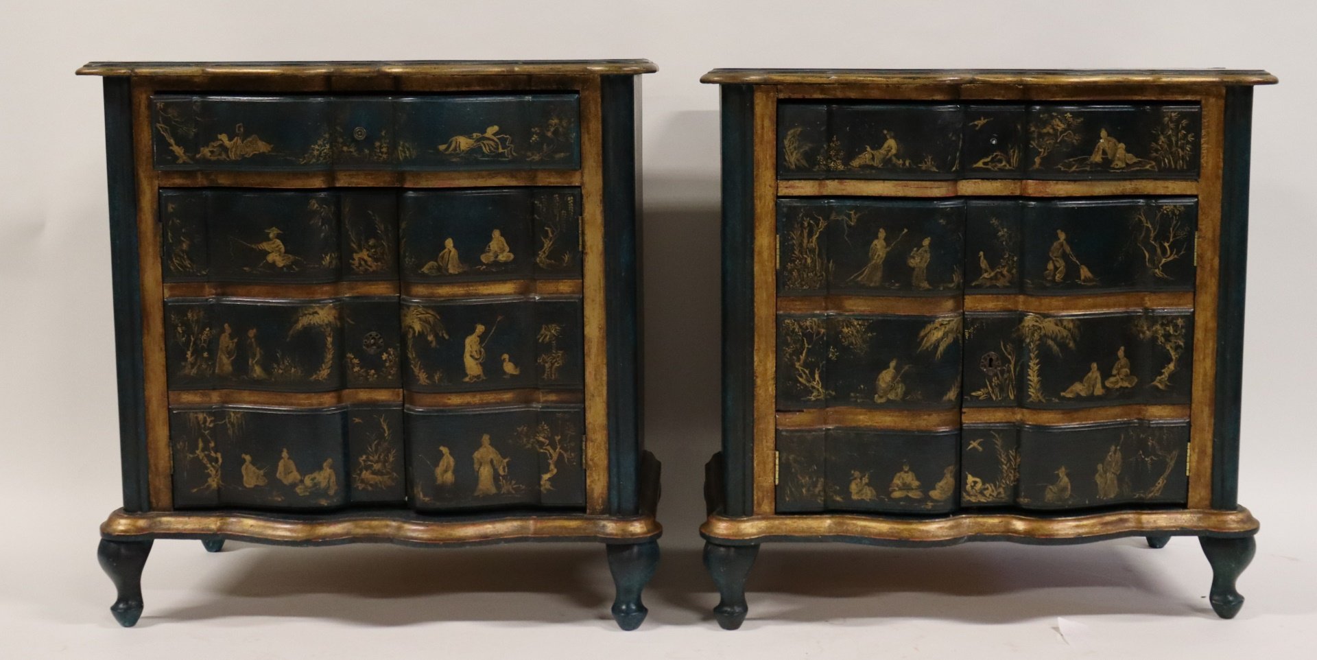 Appraisal: A VINTAGE PAIR OF SERPENTINE FRONT CHINOISERIE Decorated Stands From