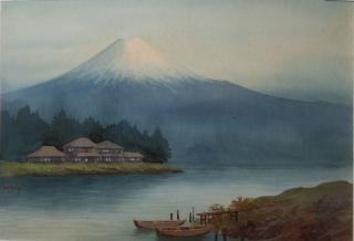 Appraisal: th c Japanese school wc of Mt Fuji with lake