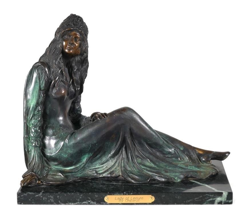 Appraisal: CHIPARUS BRONZE LADY OF LEISUREBronze sculpture on marble base by