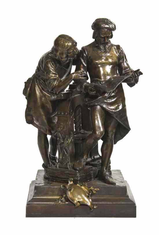 Appraisal: A French Bronze Figural Group A Gaudez Les Premiers-Imprimeurs having