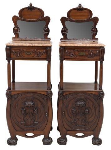 Appraisal: pair Art Nouveau mahogany bedside cabinets early th c backsplash