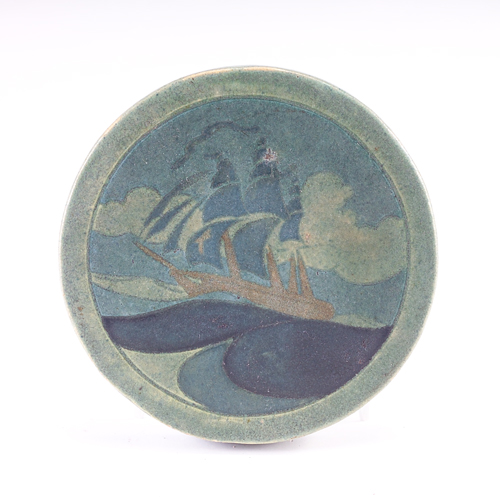 Appraisal: MARBLEHEAD Circular trivet tile decorated in cuerda seca with a