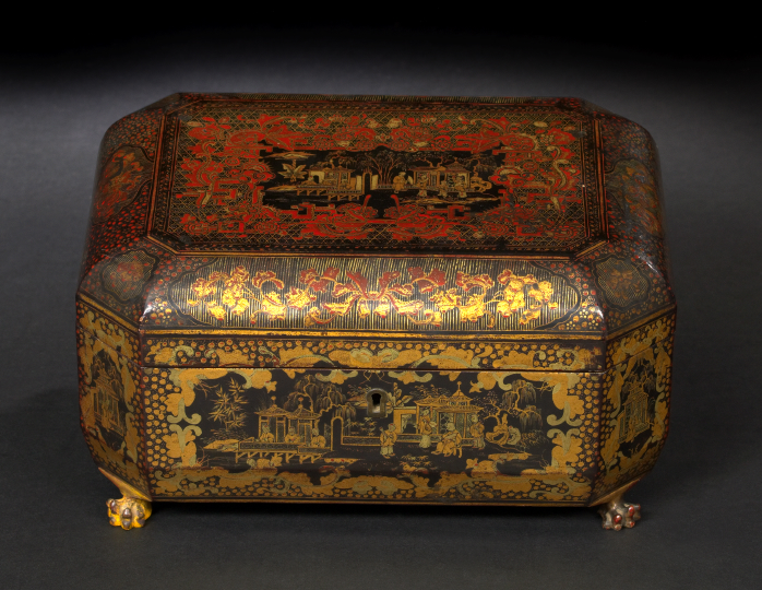 Appraisal: Chinese Export Black-Lacquered and Deux-Couleur Gilded Tea Caddy third quarter