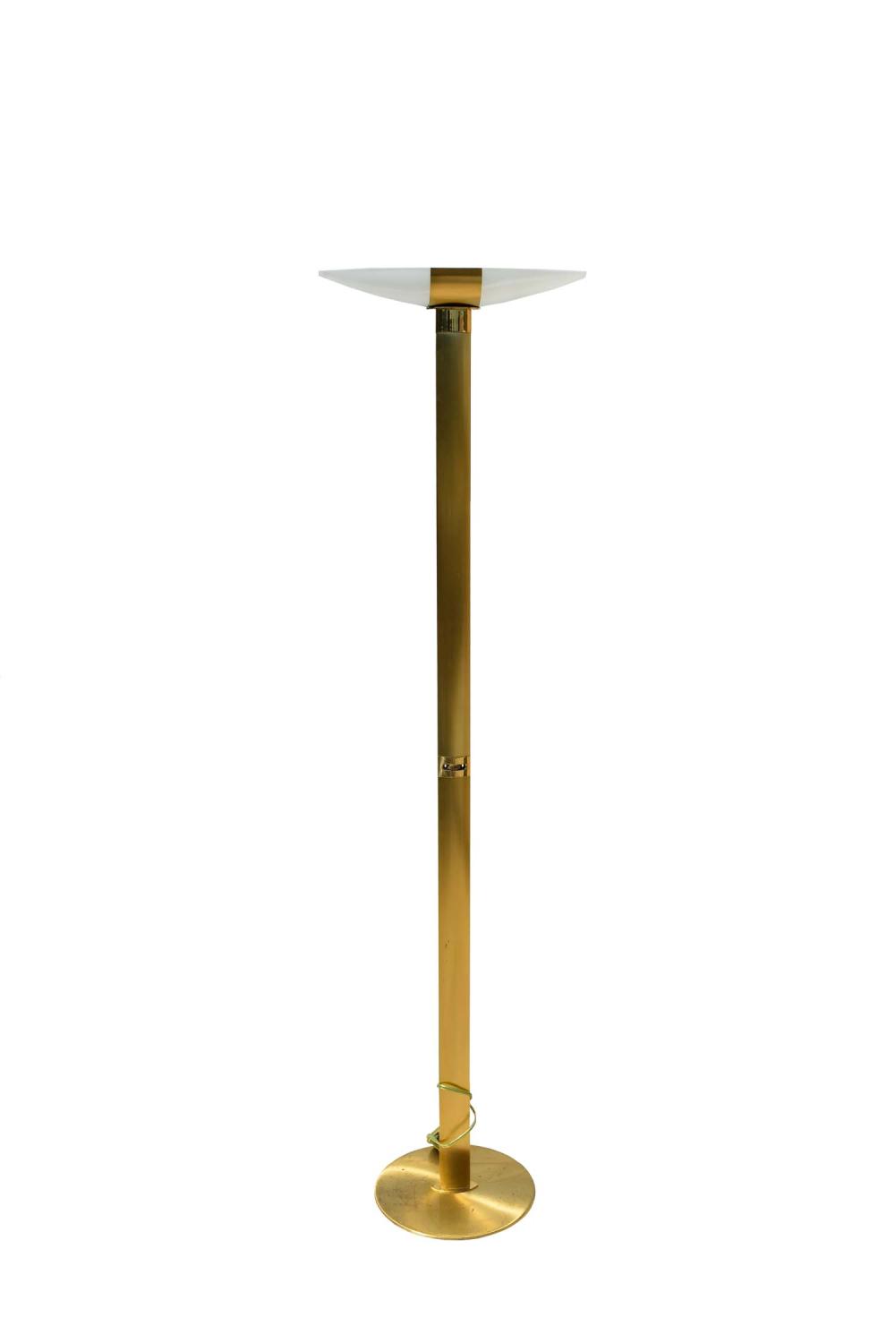 Appraisal: MODERN BRASS FLOOR LAMPWith a frosted glass shade Height in