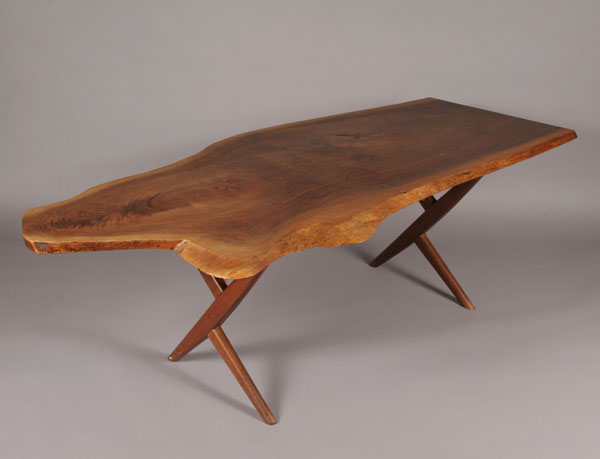 Appraisal: George Nakashima English walnut dining table with rosewood key commissioned