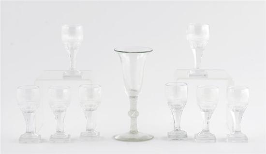 Appraisal: Georgian crystal cordials th th century single with latticino stem