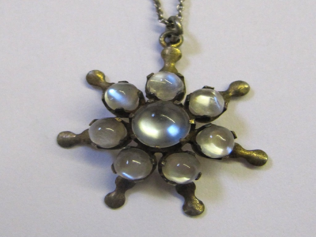 Appraisal: Moonstone set silver gilt star shaped pendant with pearl spacer