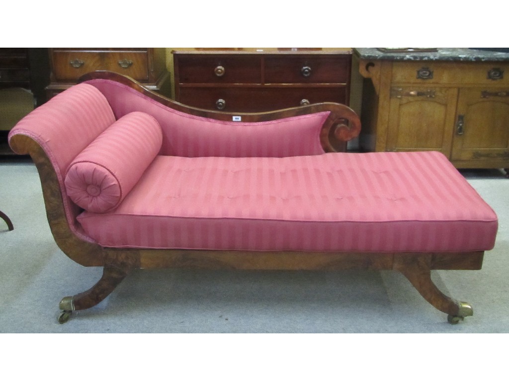 Appraisal: Walnut framed upholstered chaise longue