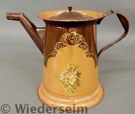 Appraisal: Oversize Tole decorated coffeepot c probably an advertising display piece