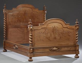 Appraisal: French Louis XIII Style Carved Walnut Bed late French Louis