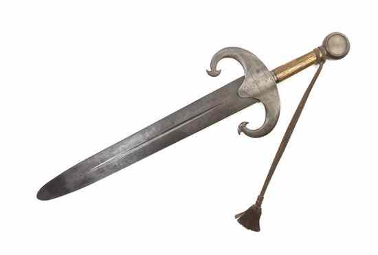 Appraisal: A Continental Steel Short Sword the blade engraved with knights