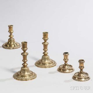 Appraisal: Five French Table and Lantern Candlesticks th century all elaborately