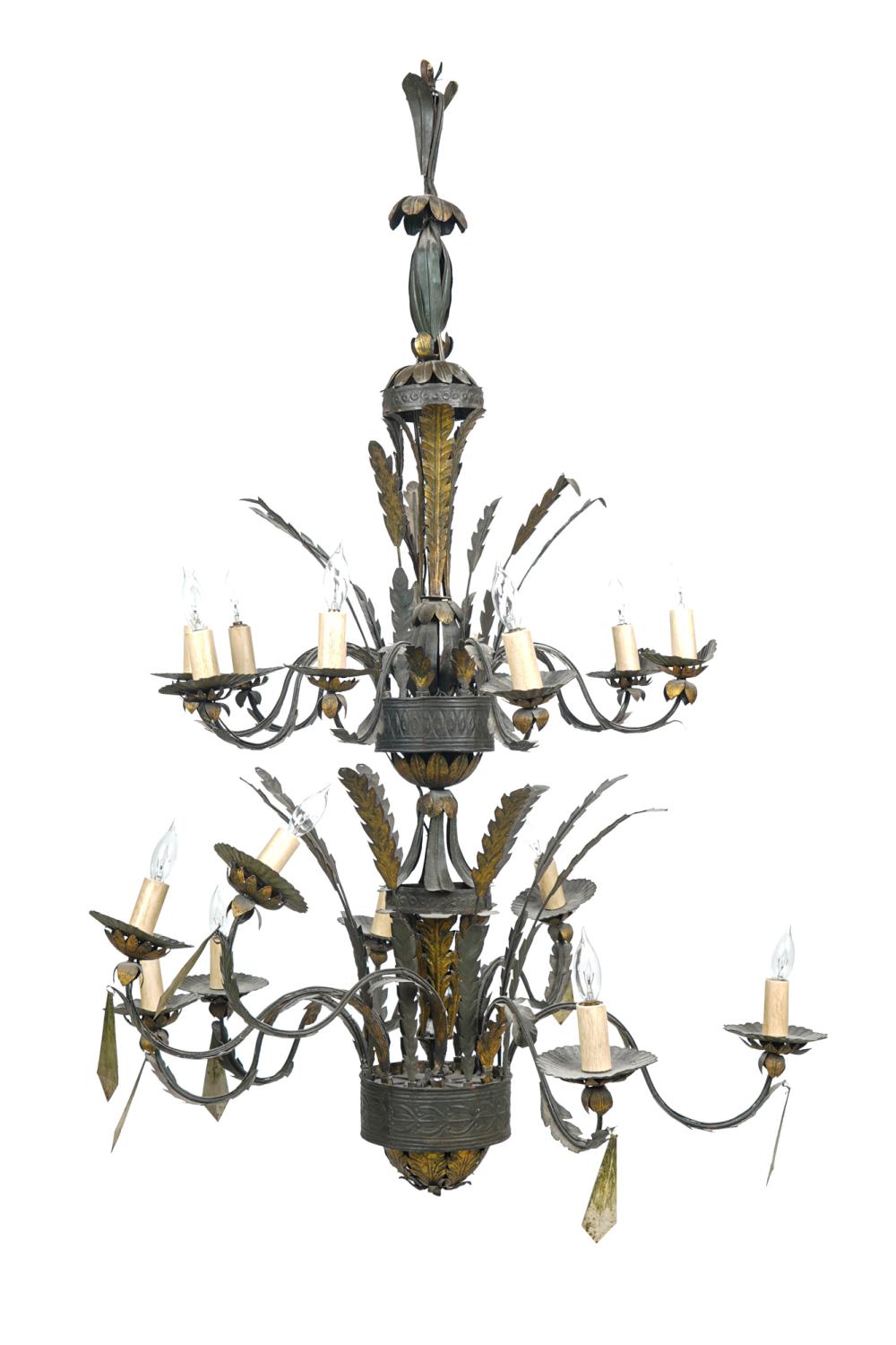 Appraisal: TOLE FIFTEEEN-LIGHT CHANDELIERProvenance A Michael Smith installation Condition bending to