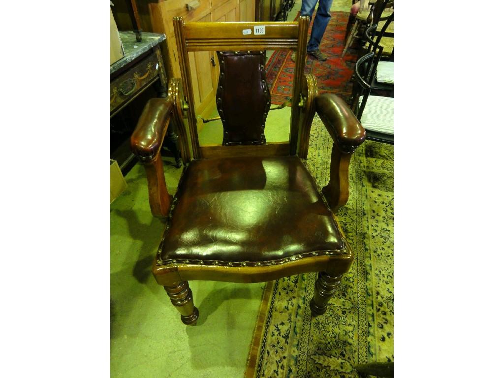 Appraisal: A late Victorian Edwardian barbers dentist chair with leather upholstered