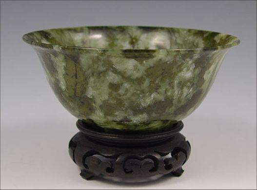 Appraisal: CHINESE SPINACH JADE BOWL ''h x '' dia Sold with