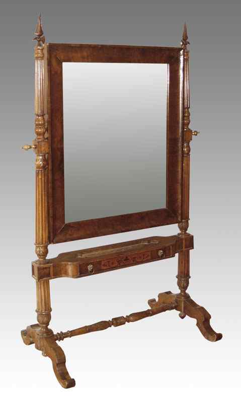 Appraisal: LATE th C CHEVAL MIRROR Carved and turned mirror supports