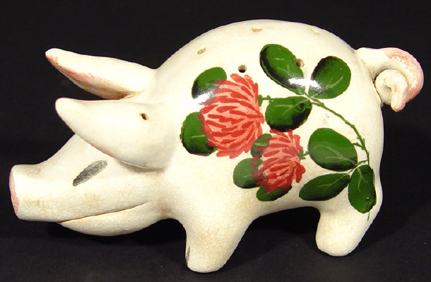 Appraisal: Plichta pig hat pin holder hand painted with pink flowers