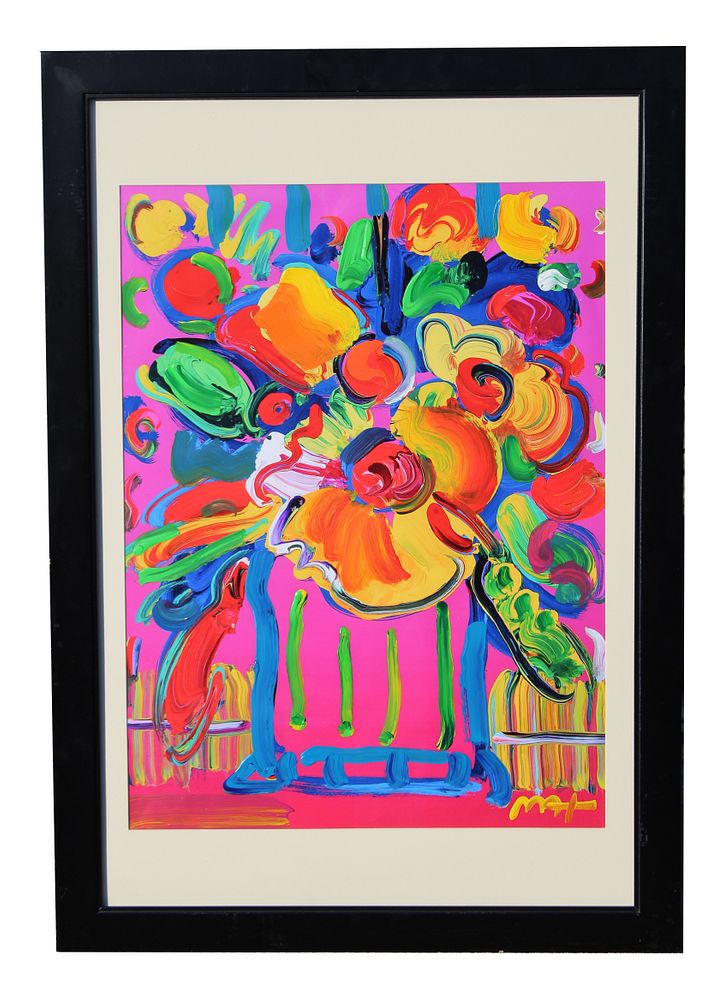 Appraisal: Peter Max Abstract Flowers III Mixed Media Peter Max German