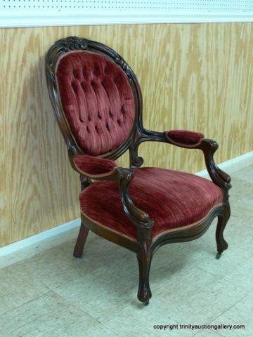 Appraisal: Early Mahogany Carved Grapes Leaves Parlor Chair - circa Mid