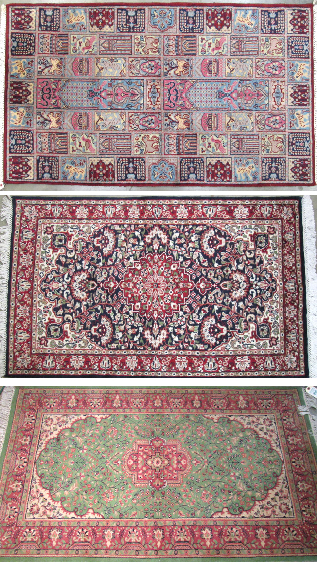 Appraisal: THREE HAND KNOTTED ORIENTAL AREA RUGS Indo-Persians sizes ' x