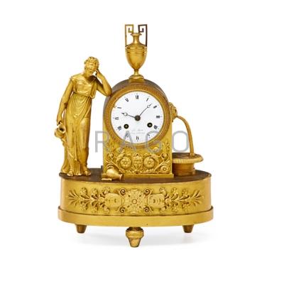 Appraisal: FRENCH MINIATURE DORE BRONZE CLOCK Time and strike movement porcelain