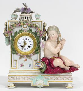 Appraisal: Meissen porcelain figural mantle clock late th century the finial